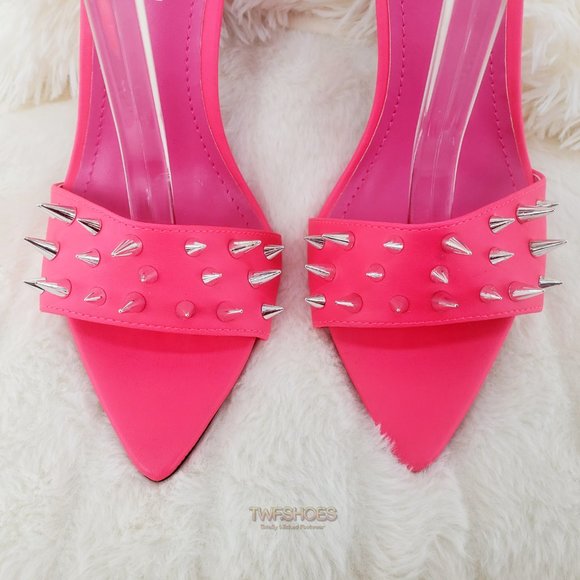 Hot Pink Spike Stud Double Strap High Heel Shoes - Picture 16 of 16